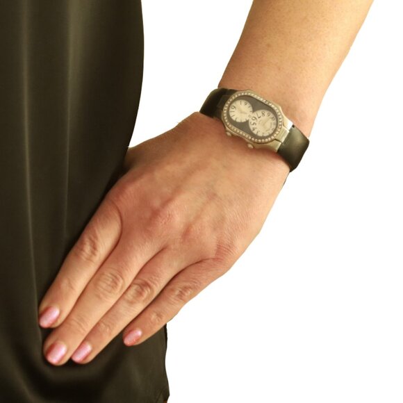 Philip Teslar Dual Time Zone Diamond Ladies Watch - Stainless Steel Quartz